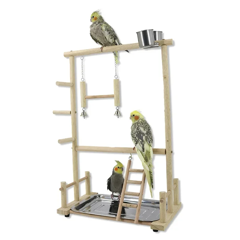

Parrot Training Perch Stand Wooden Bird Swing Toy Birds Playground Climbing Ladder Swing Toys With Bells Bird Supplies Bird Toys