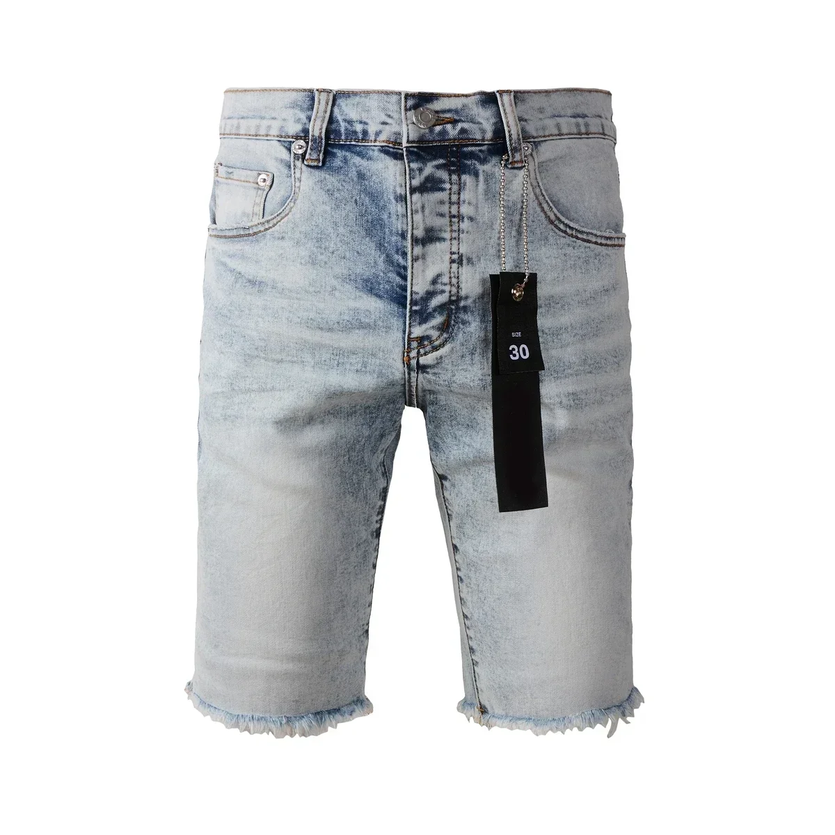 Hochwertige neue purpur farbene Jeans shorts Männer trend ige elastische kantige mittlere unregelmäßige hellblaue Farbe gewaschene Jeans-Marken hose