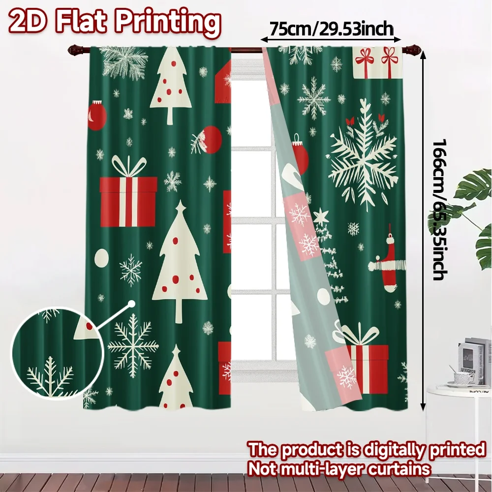 2pcs,Curtains Christmas Trees Snowflakes Gifts_d Popular Contemporary Curtains Fabric Curtains Versatile All Ldeal for Bedroom &