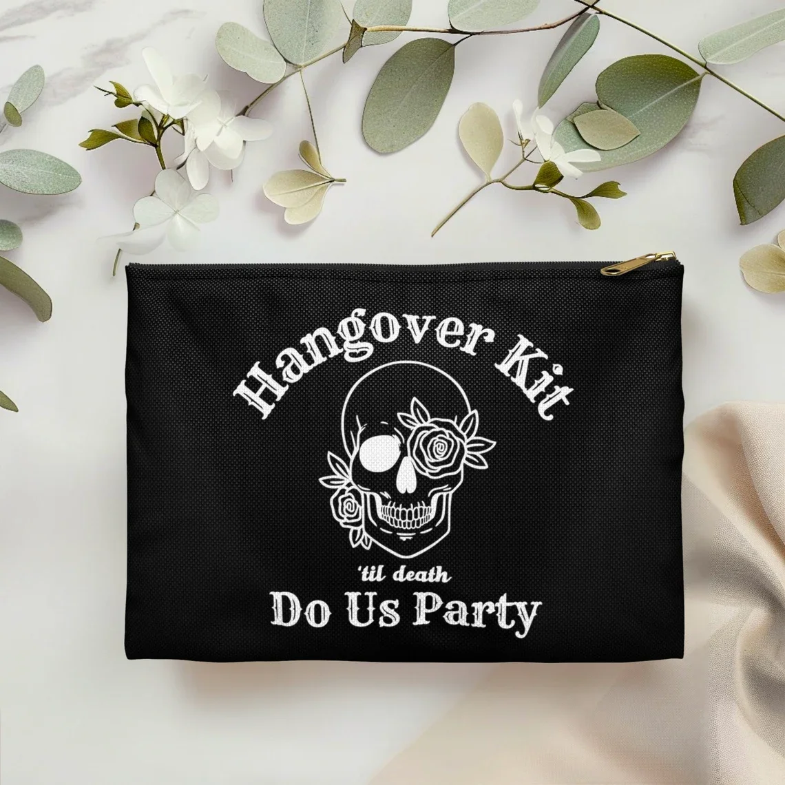 

Bride or Die Skeleton Hangover Pouch Gothic Bach Recovery Kit Spooky Halloween Favors Wedding Bride To Be Bachelorette Party
