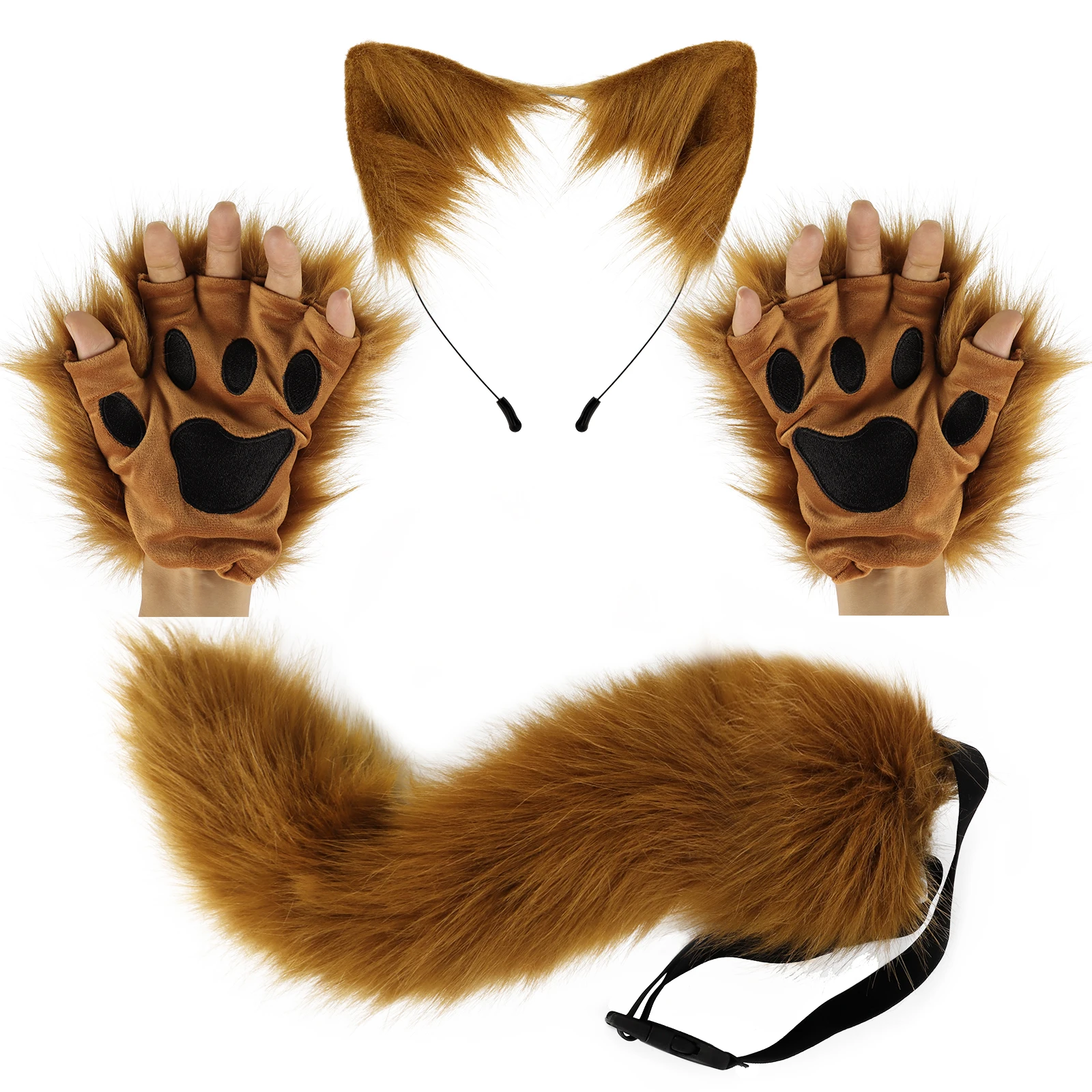 Kawaii Haarschmuck Fuchsohren Plüschschwanz Niedliche Pfoten Set Cosplay Sekundäre Yuan Anime Charaktere Ausstellung Requisiten Partykleid – Detail 2