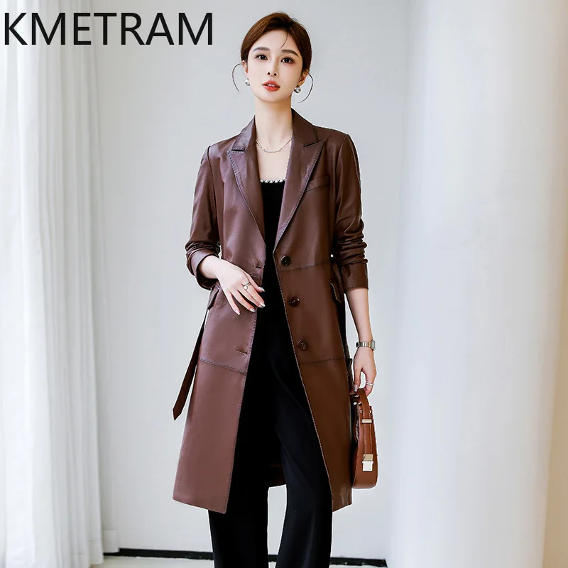 Giacca in vera pelle Donna 100% pelle di pecora Marrone Giacche Donna Trench in pelle di media lunghezza di lusso Abiti autunnali 2025 дубл Javка