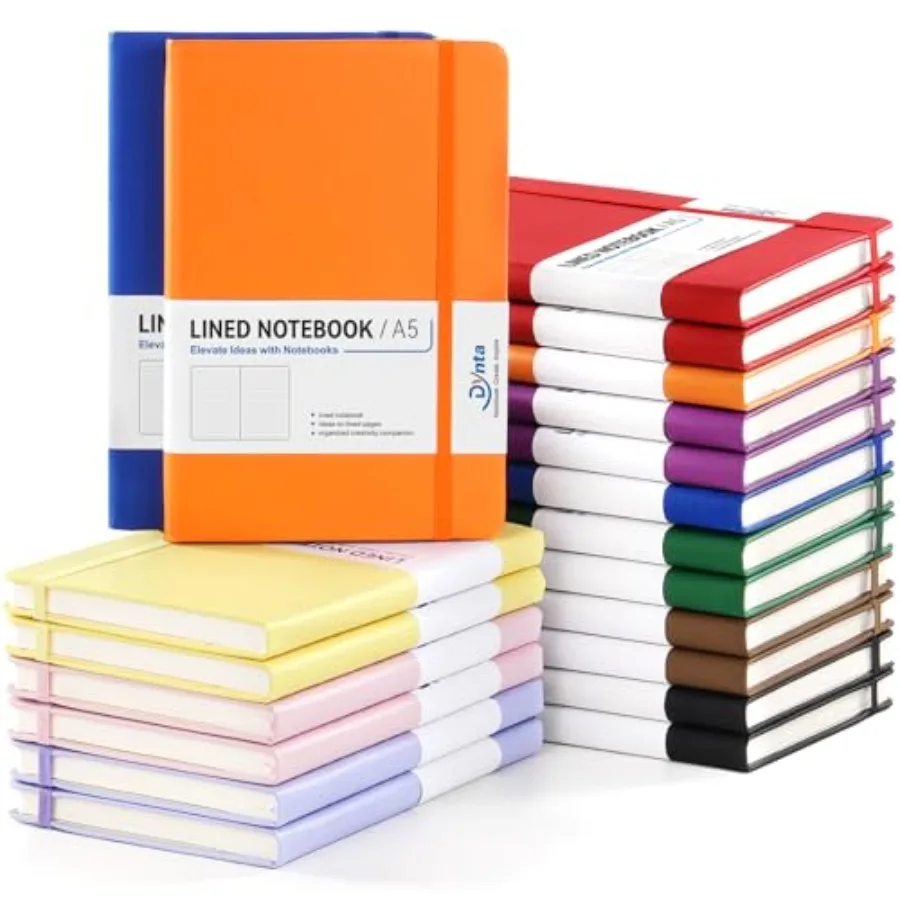 

20 Pack Hardcover Leather Journal Notebooks A5 College Ruled 200 Pages/100 Sheets 5.8 x 8.4 inch 10 Colors Bulk for Business/Of