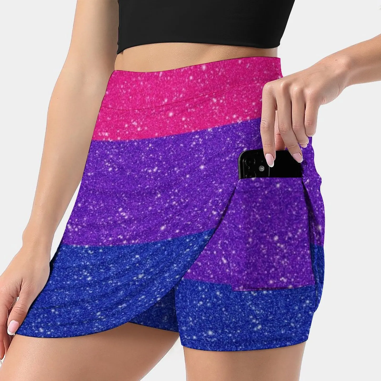 

Faux Glitter Bisexual Pride Flag Women's skirt With Hide Pocket Tennis Skirt Golf Skirts Badminton Skirts Running skirts