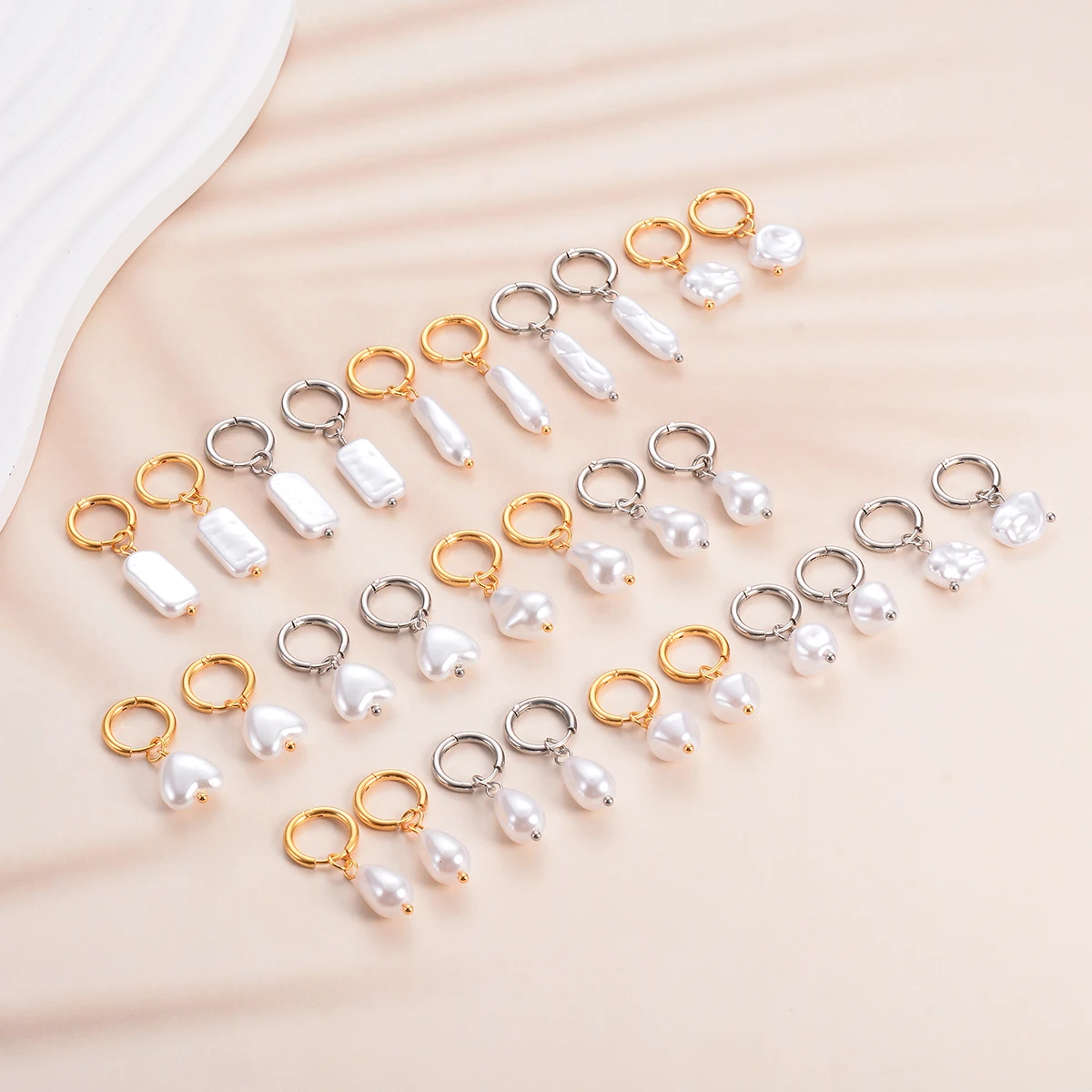 New Simple Stainless Steel Gold Color Hoop Earring for Women Irregular Imitation Pearls Drop Earring Hypoallergenic Jewelry Gift