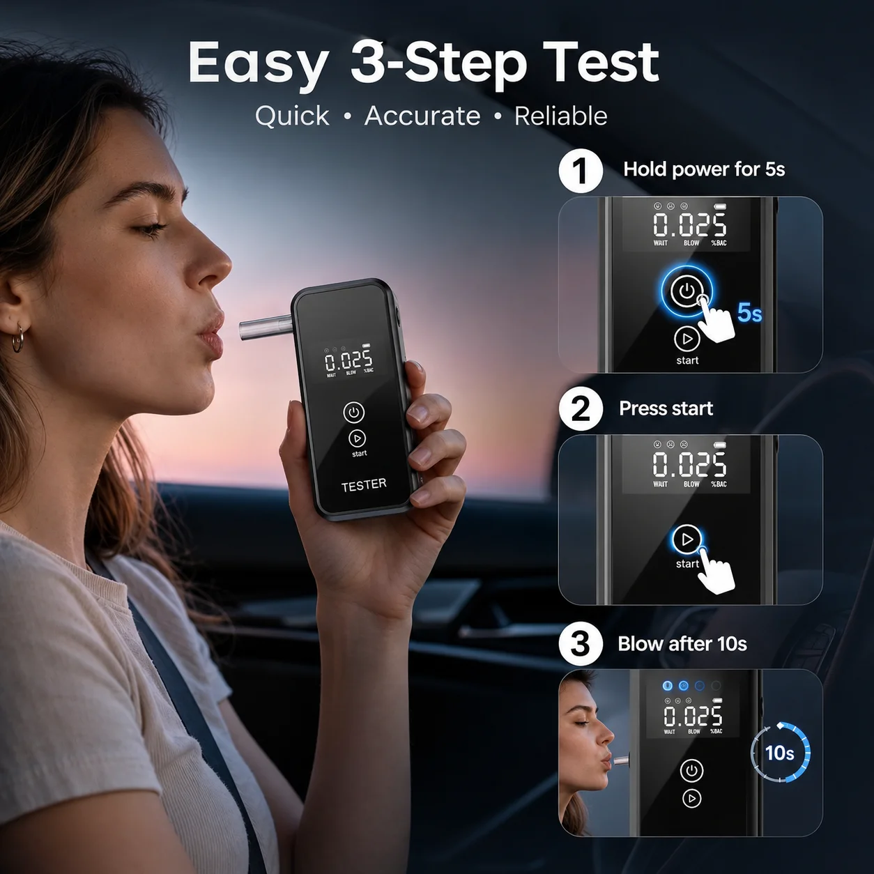Breathalyzer,Portable Breathalyzers for Alcohol with 8 Mouthpieces | High Accuracy Personal Breathalyzer, Handheld LCD Digital D