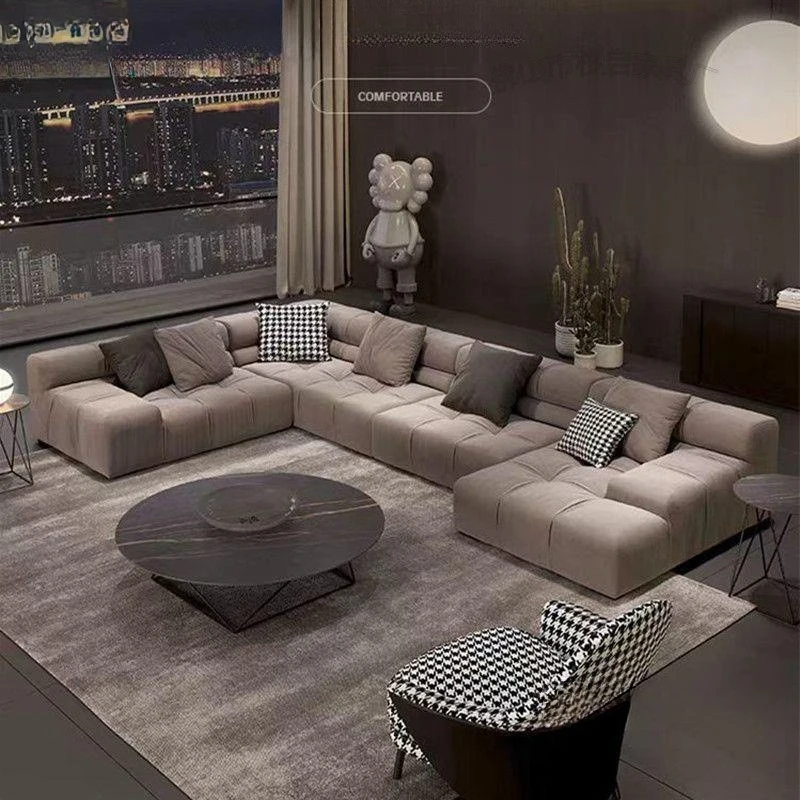 

Modern simple living room small apartment Italian minimalist matte fabric puff sofa tofu block technology cloth sofa