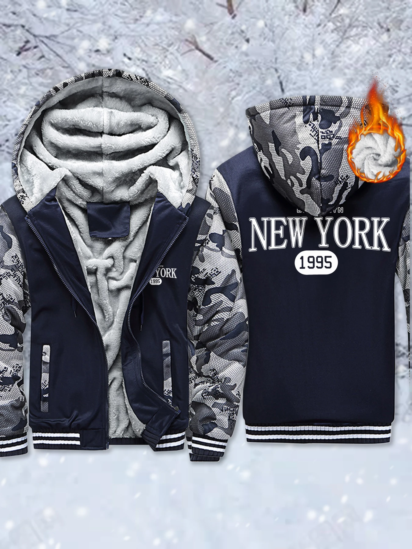 

Нью-Йорк Бруклин 1995, мужская толстовка с принтом, тяжелый модный пуловер на молнии, толстая куртка, повседневное мягкое теплое пальто, зимняя уличная одежда