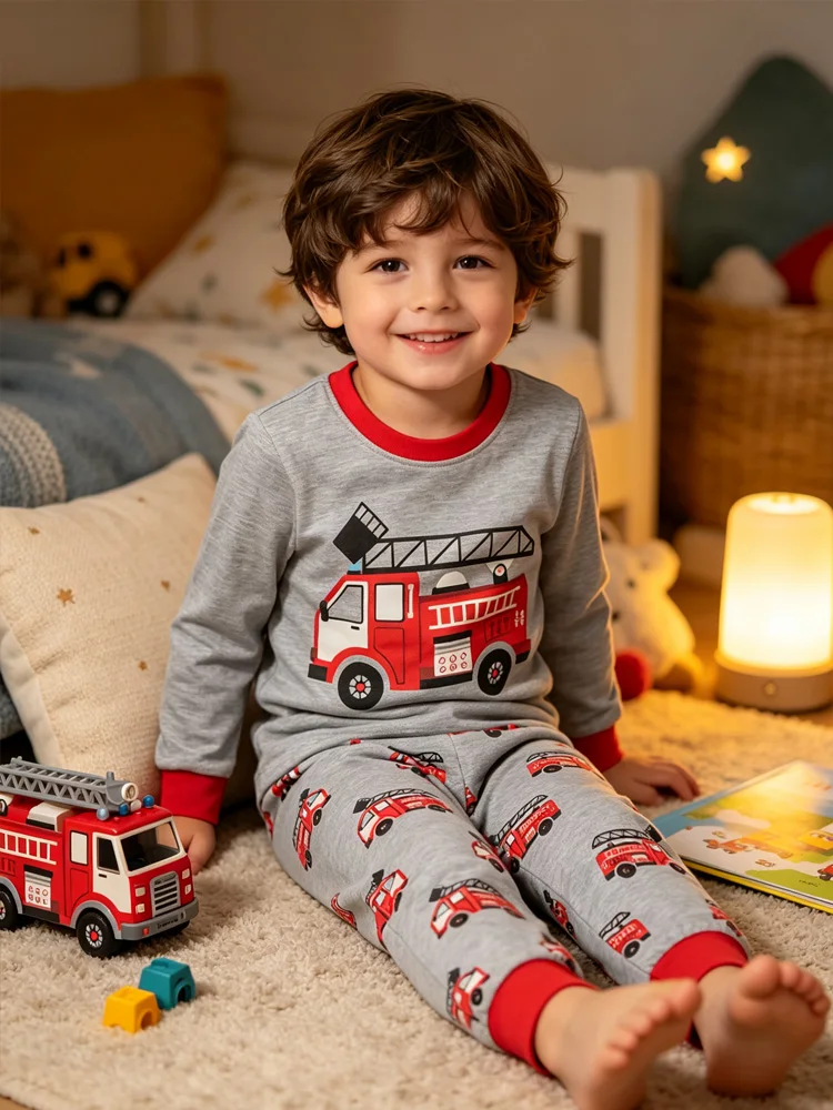 Little Hand Kids Pajamas Set Baby Boys Pijama Fire Engine Sleepwear Cotton Soft Nightwear Children Clothing Homewear for 2-7t