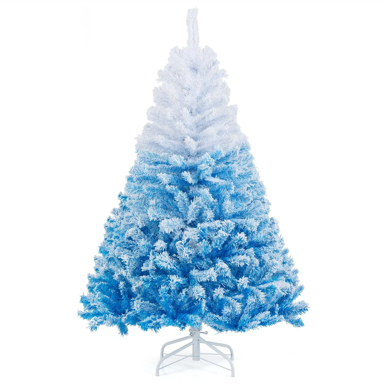 5 FT Snow Flocked Christmas Tree, Artificial Unlit Hinged Xmas Full Tree with 456 Lush Branch Tips, Foldable Metal