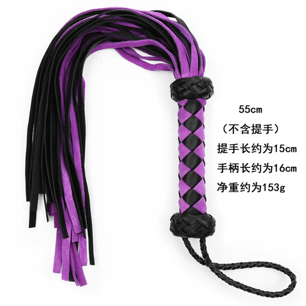 55cm Genuine Leather Suede Flogger Horse Training Crop Whip Suede Leather Covered Handle with Wrist Strap