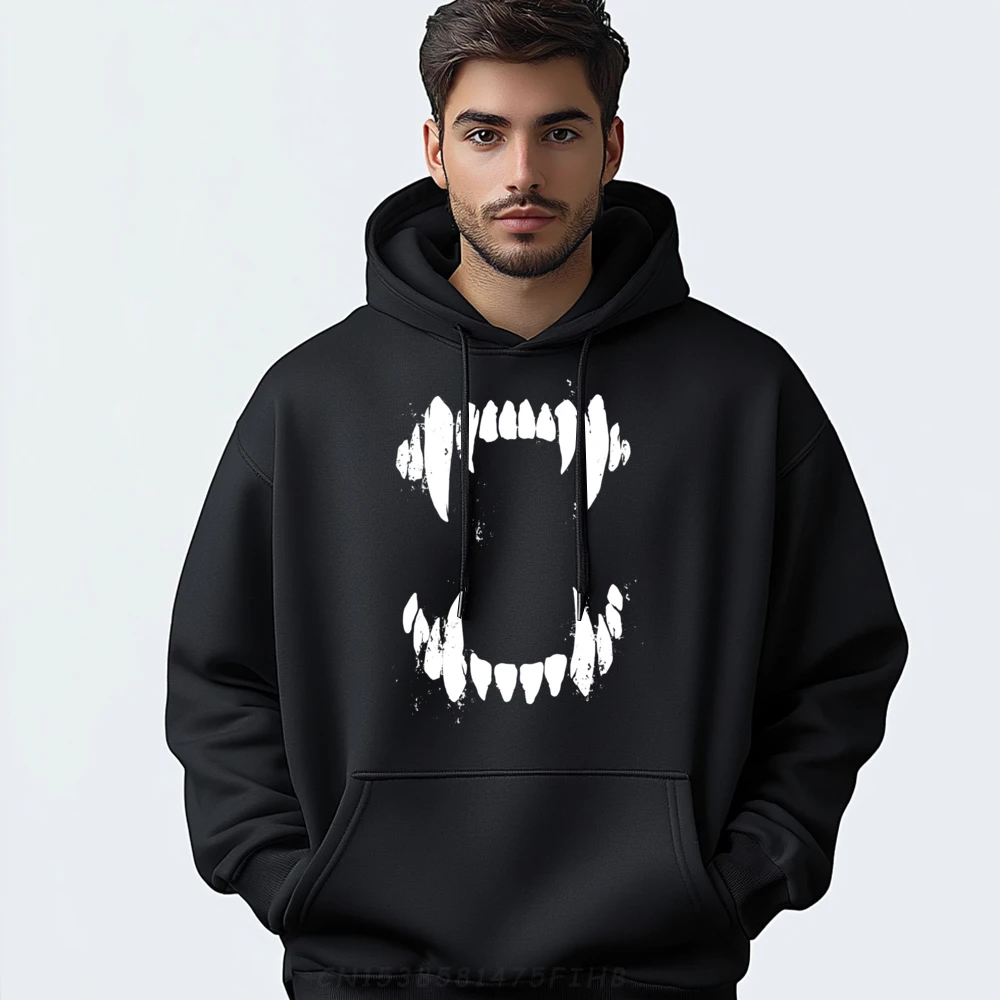 Halloween Horror Wolf Dog Monster Teeth Graphic Sweatshirts Men Polyester Fiber Pullover Men