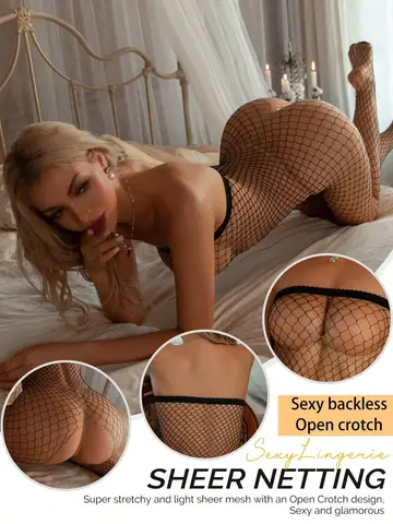 Seducive Open Crotch Lingerie, Sheer Mesh Bodysuit Sultry Jumpsuit for Women Romantic Occasions