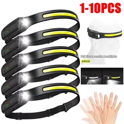 1-10PCS LED Sensor Headlamp Built-in Battery USB Rechargeable Head Flashlight Headlight Head Torch Camping Fishing Search Light