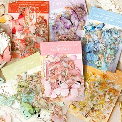 Journamm 40pcs/pack Flowers Fairy PET Stickers Butterfly Stickers DIY Scrapbooking Collage Stationery Aesthetics Decor Stickers