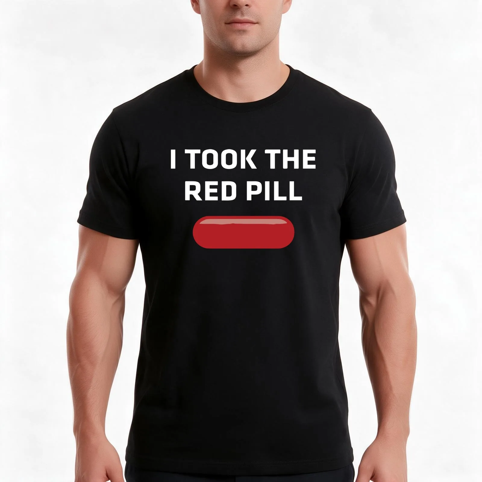 i took the red pill T-Shirt, Summer Casual Cotton Tee, Oversized Streetwear Tops, Vintage Graphic Print, Loose Fit Short Sleeve