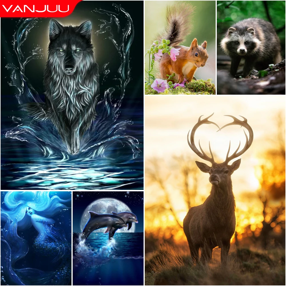 

Animals 5D Diamond Wolf Elk Mermaid Dolphin Painting Diamond Painting Mosaic Full Drill Diamond Embroidery Painting Home Decor