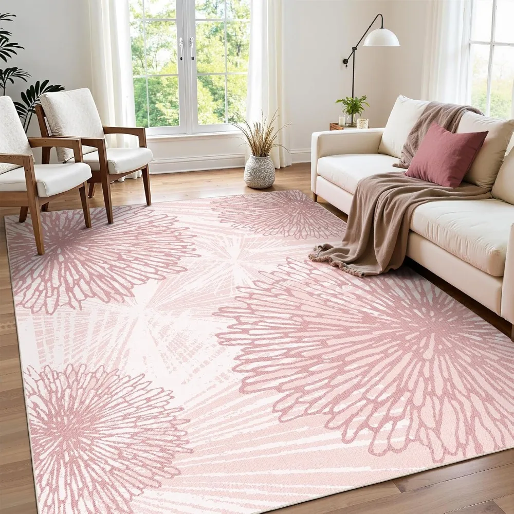 

WITSHOCK Pink Rugs 6x9 for Bedroom Girls,Floral Modern Distress Print Pattern Carpet for Living Room Dining Room,Stain Resistant