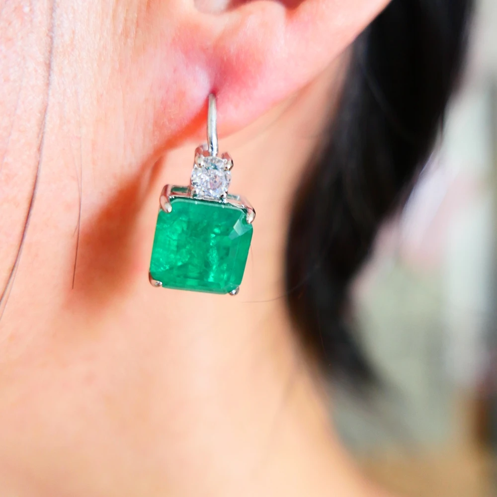 KQDANCE Lab Created Square 12*12 mm Emerald Earrings with Green Zircon Stones Copper Jewelry For Women New Wholesale