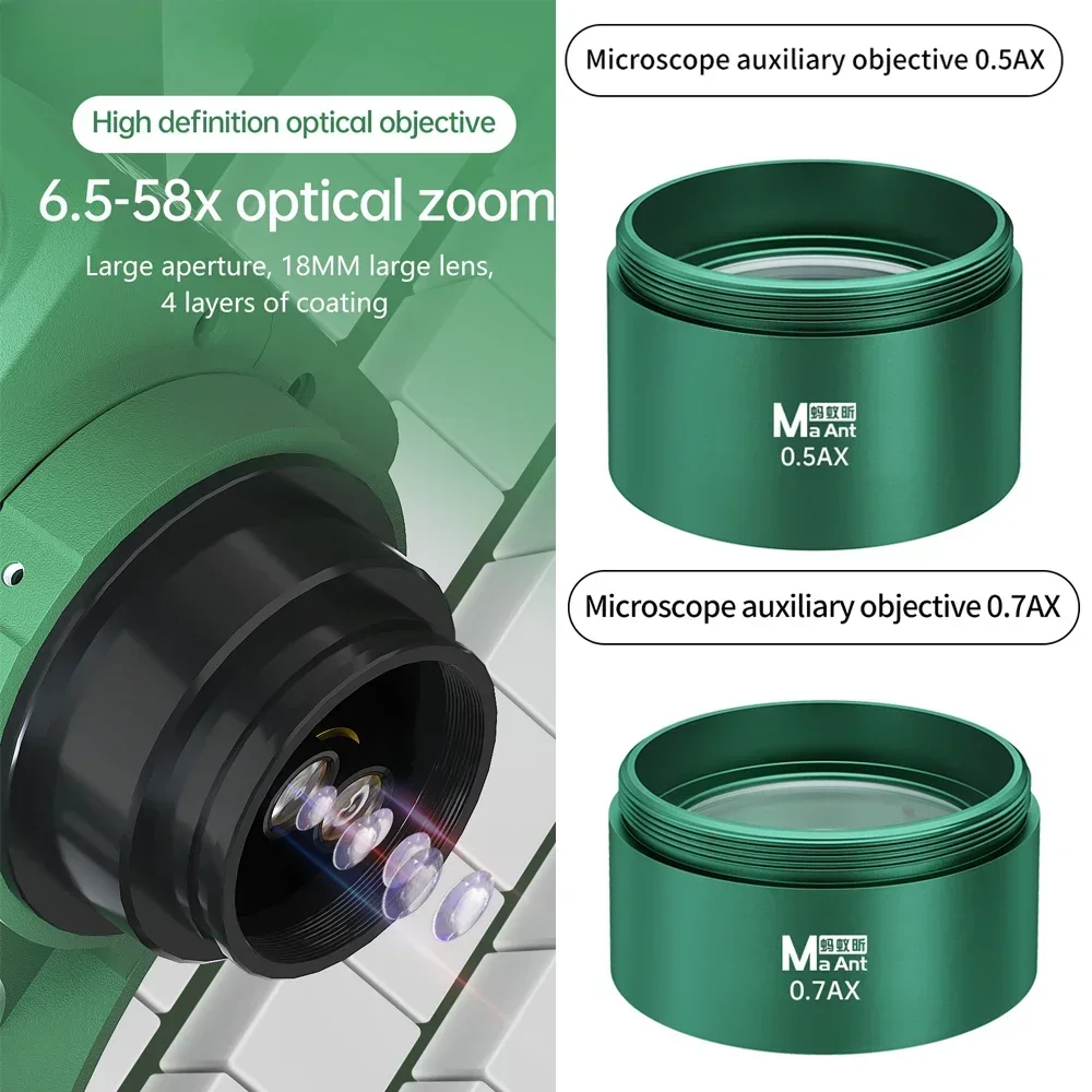 MaAnt 0.5X 0.7X Auxiliary Objective Lens XJ-1 XJ-2 Eagle Eye 4k HD Microscope Camera Suitable For Microscope Repair Tool Set