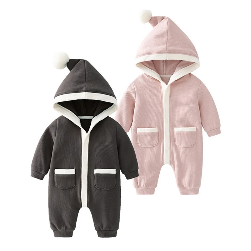 Autumn Winter Newborn Baby Rompers Velvet Warm Boys Hooded Jumpsuits Infants Onesie Clothes