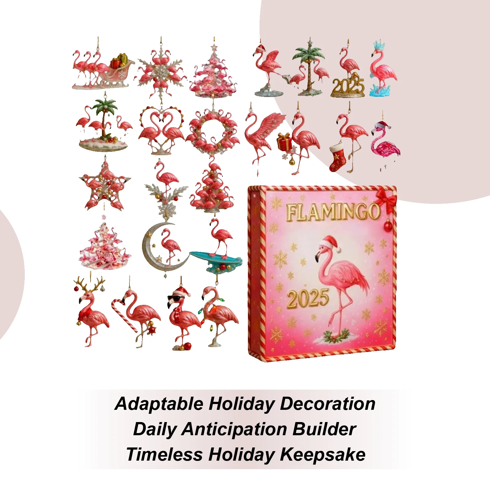 

Календарь обратного отсчета с фламинго на 2025 год, 2D плоский акриловый календарь с изображением фламинго, 24-дневный календарь обратного отсчета на Рождество, Новый год