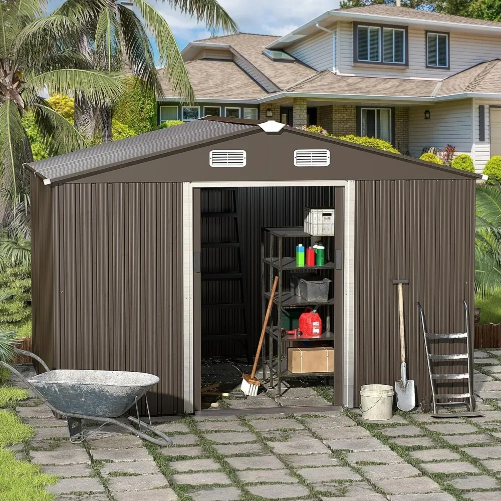 Backyard Sheds Outdoor Storage Shed 10' X 8' Metal Storage Shed for Outdoor With Design of Lockable Slide Doors Garden Shed