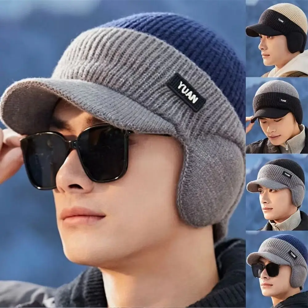 Versatile Ear Protection Knit Baseball Cap Dual Tone Keep Warm Thermal Knit Beanie Thickened Winter Warm Hat Outdoor Activities