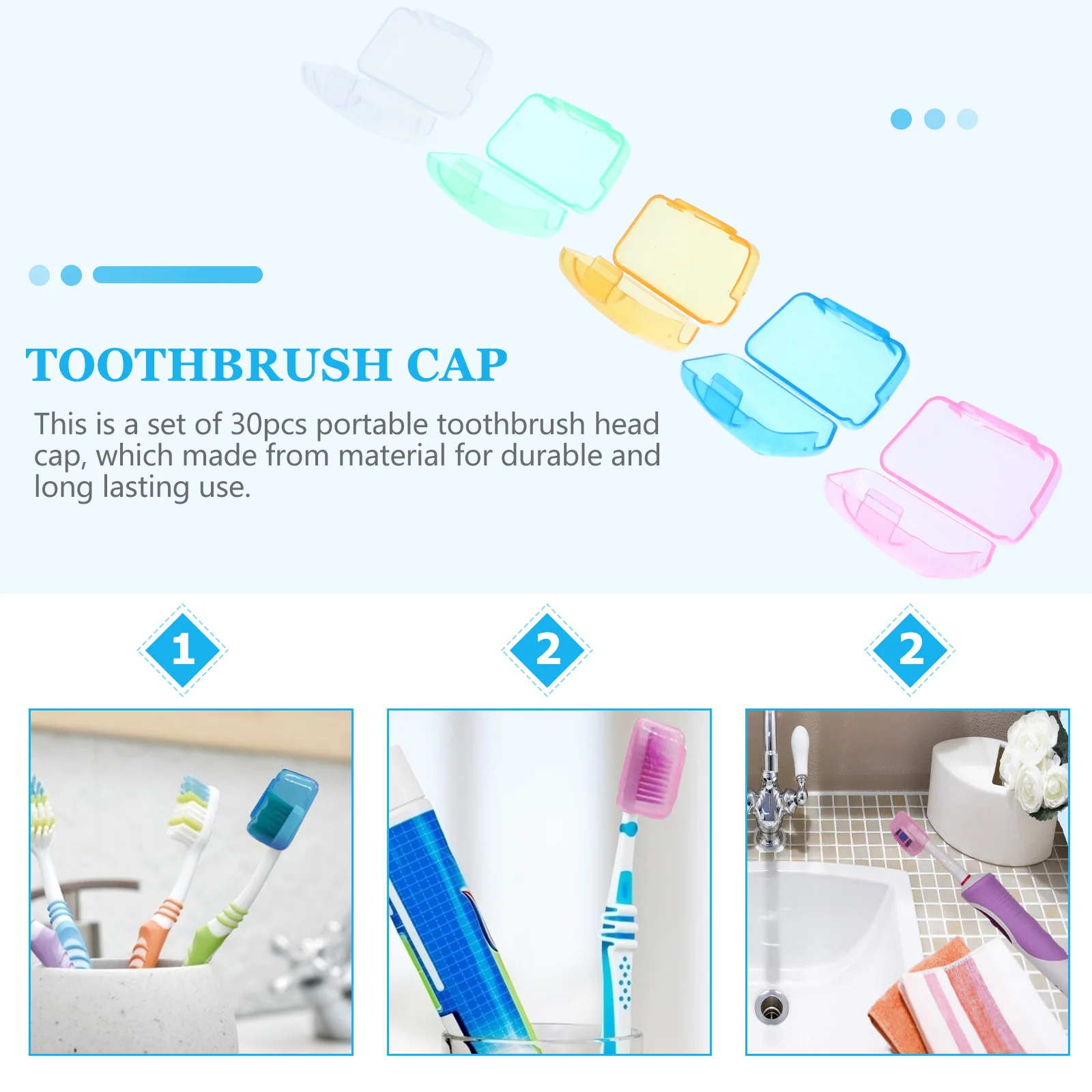 30pcs Portable Toothbrush Cover Dustproof Hygienic Travel Cap For Use Plastic Storage Holder Mouth