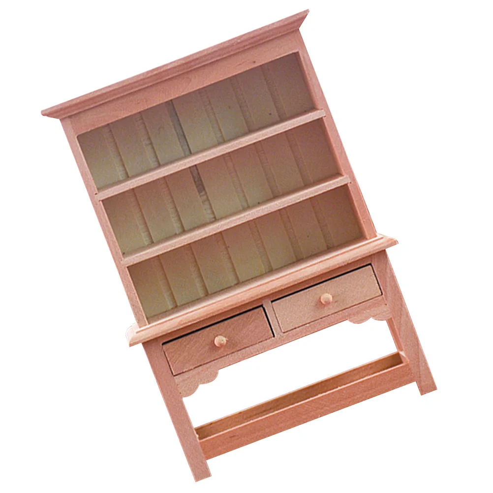 Bookcase Mini Wardrobe Ornaments Wooden Storage Cabinet Furniture House Decor Miniature
