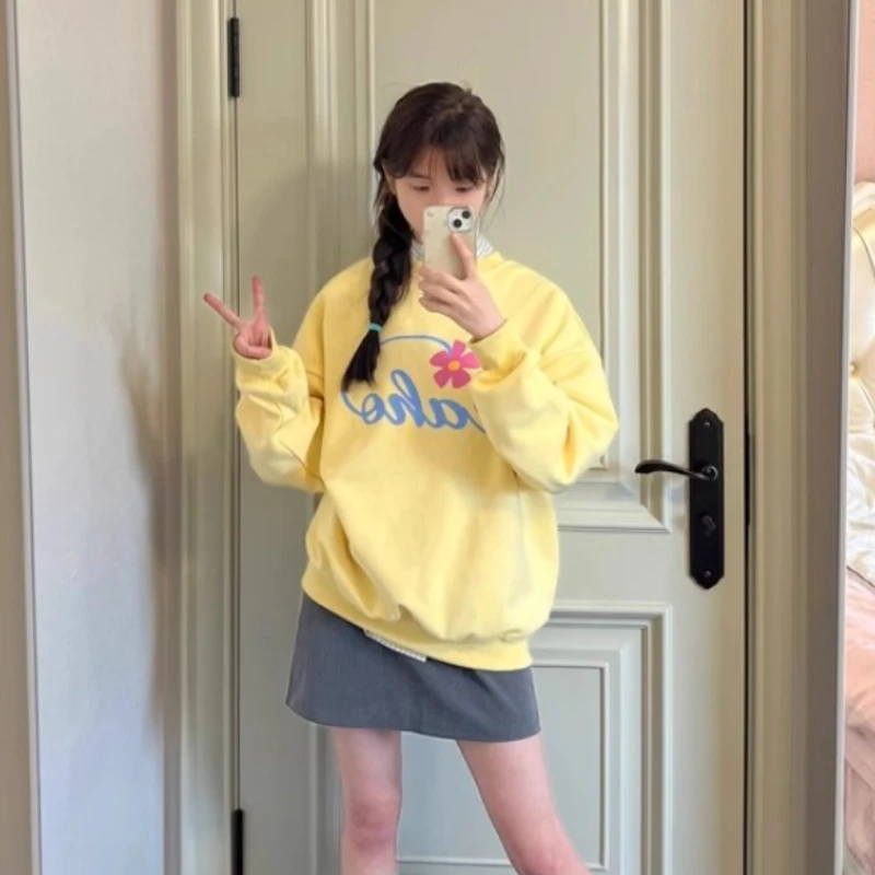 Letter Printed O-Neck Sweatshirts Women Korean Style New Arrived Long-sleeved Versatile Fashion Casual Sweet Pullovers Female