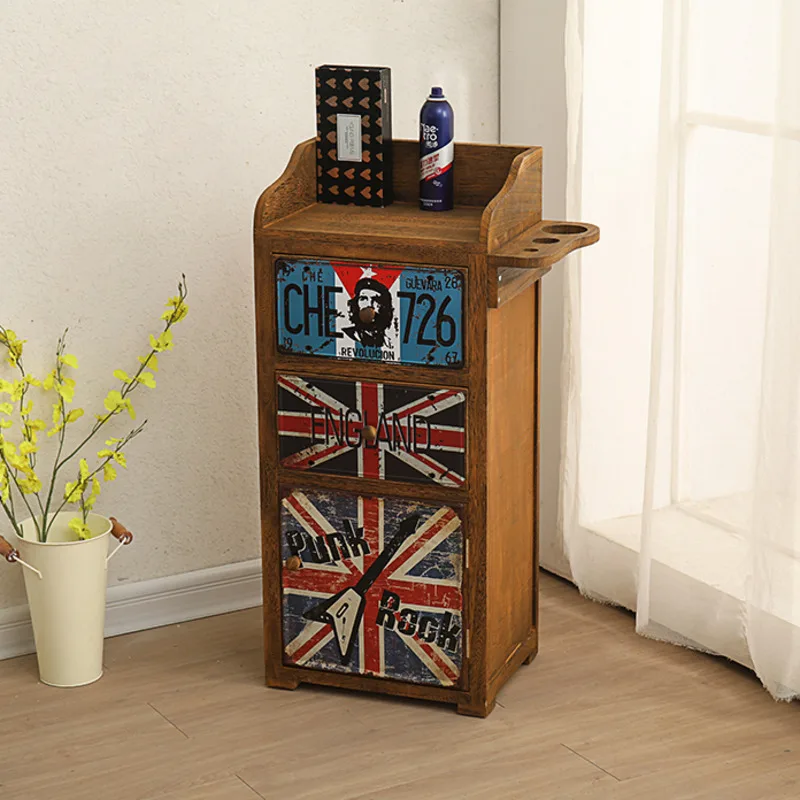 Retro Hairdressing Trolley Beauty Salon Organizer Cart Solid Wood Locker American Country Style Haircut Tool Storage