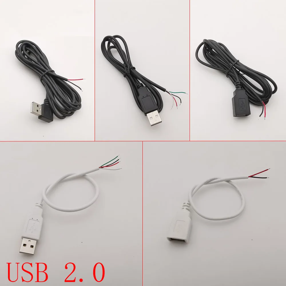 1Pcs 5V USB 2,0 Typ A Stecker Weibliche Jack Netzteil Kabel 2Pin/4Pin Stecker Verlängerung kabel DIY 0,3 m 1m 2m