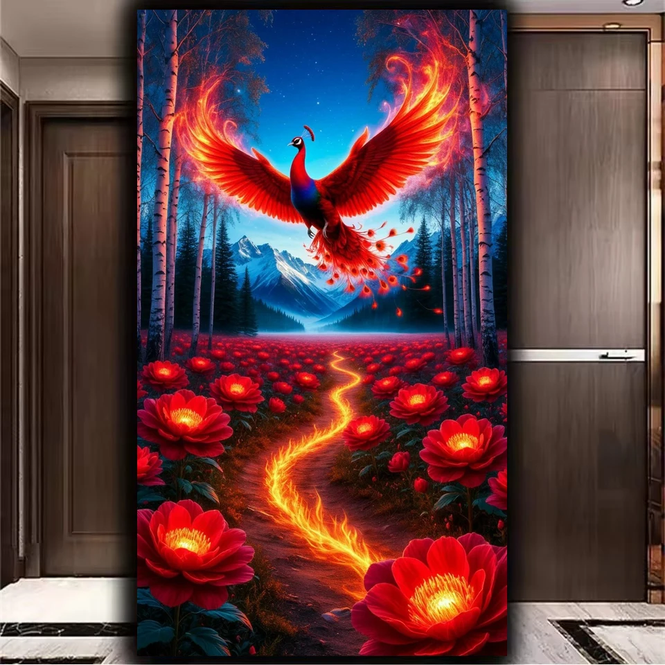 

Красный цветок Феникс пейзаж 5D большой DIY полный квадратный круглый алмазная живопись ювелирные изделия вышивка крестиком мозаика Алмазная вышивка
