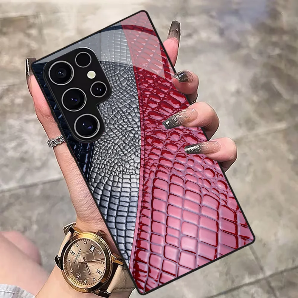 Crocodile skin pattern Phone case s26 ultra case s25 Glass phone case for Samsung Galaxy s26/s25/s24/s23/s22/s21 Ultra FE Plus