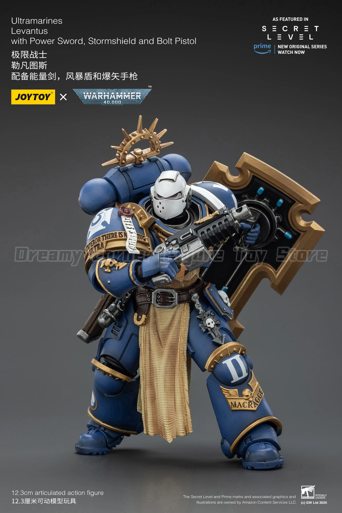 

【Доставка в течение 24 часов】Фигурка JOYTOY Warhammer 40K Ultramarines Levantus с Power Sword Stormshield и Bolt Pistol, масштаб 1/18