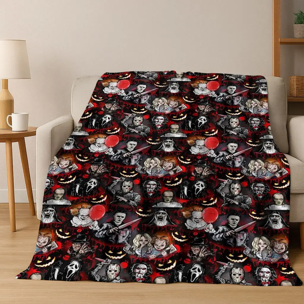 الرعب تشاكي Pennywise مهرج هالوين المنشار فريدي كروجر الفانيلا بطانية لينة بطانية دافئة لغرفة النوم غرفة المعيشة السرير نزهة