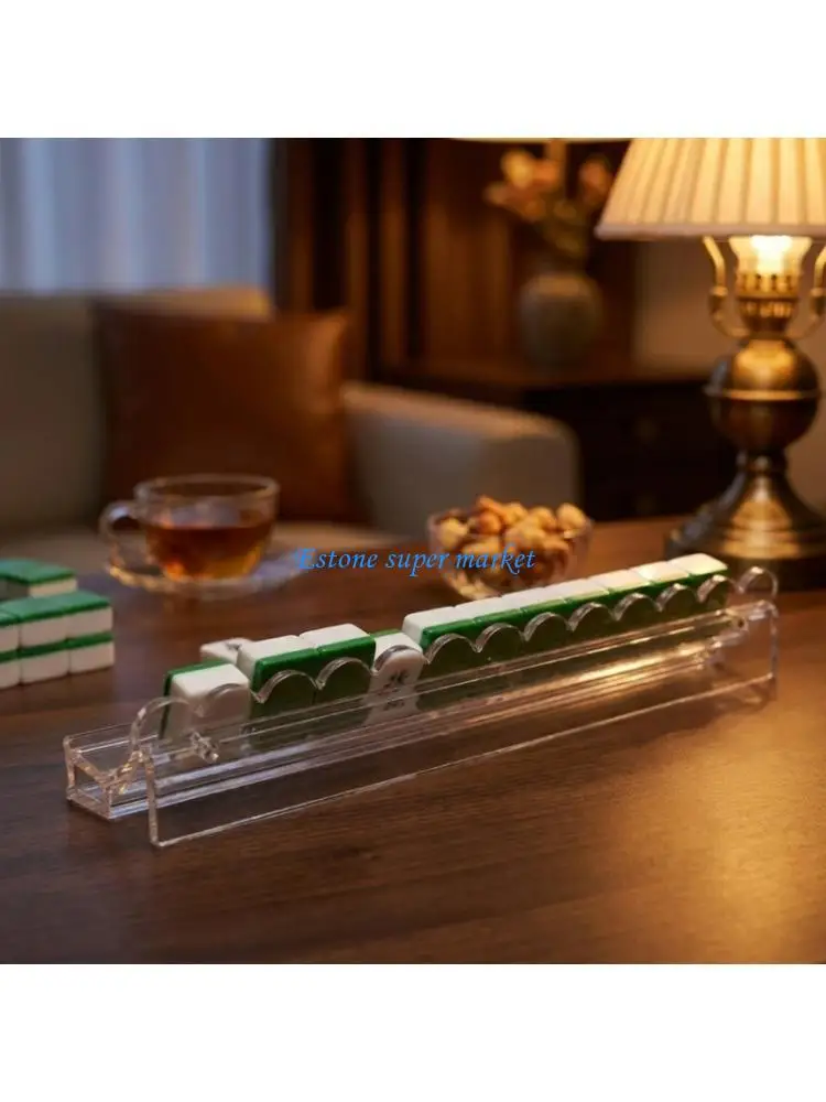 090B Clear Acrylic Mahjong Stand with Built In Magnets & Waves Pattern Mahjong Tile Rack for Smooth Tile Arrangement & Play