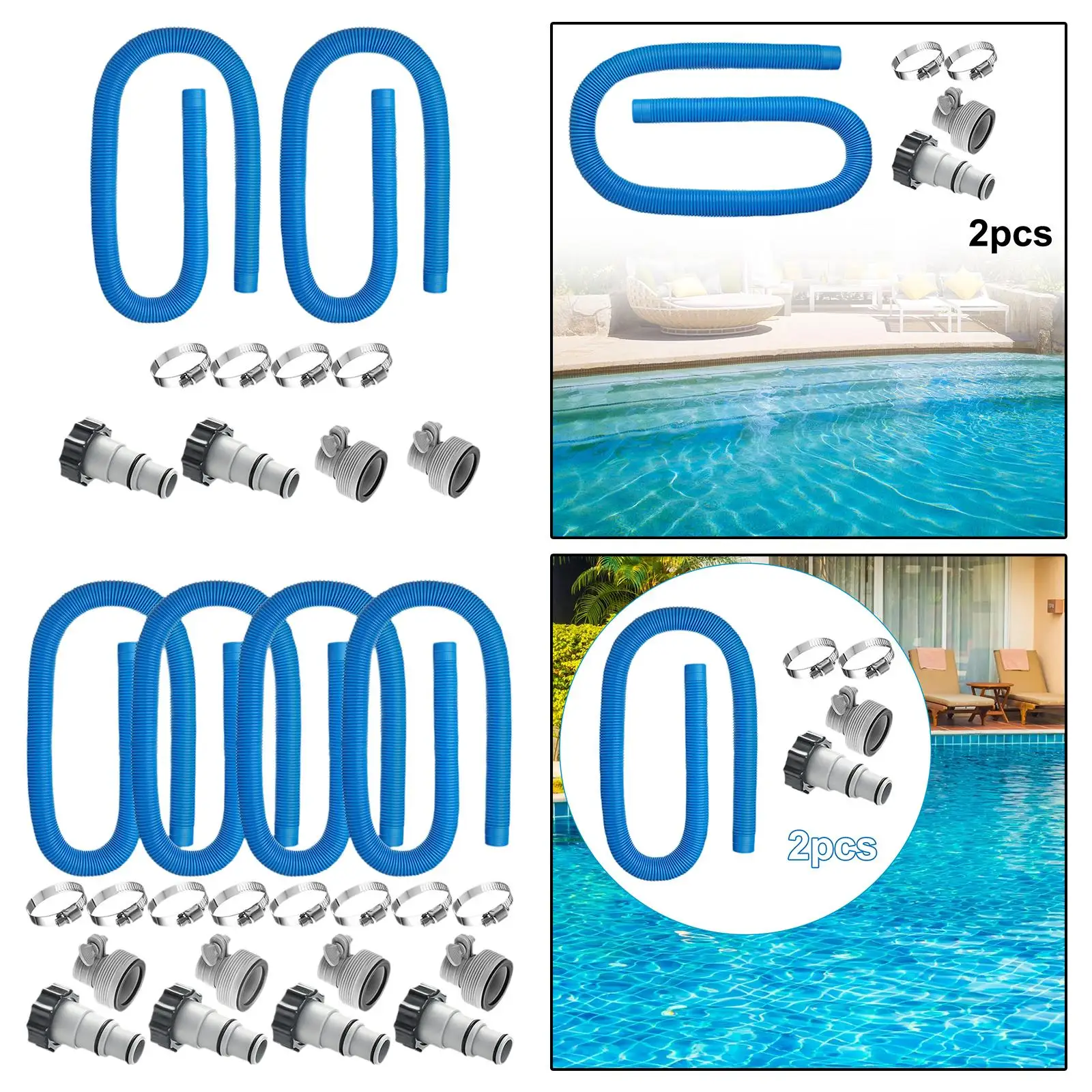 Swimming Pool Filter Hose 1.25" Diameter with Metal Clamps Pool Hoses Replacement for Above Ground Pools Garden Household