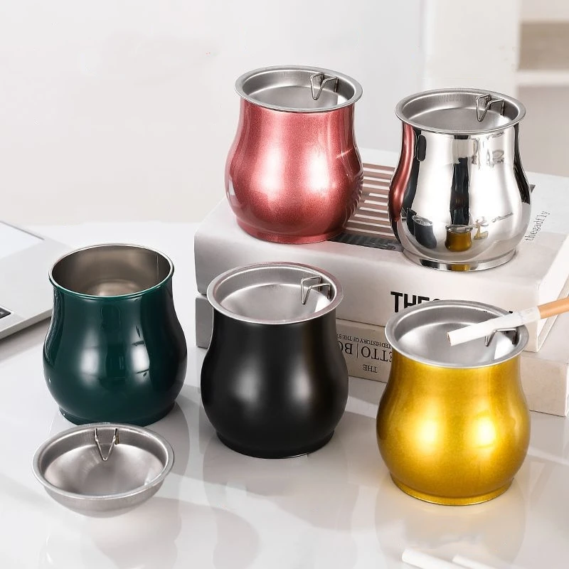 Smokeless Windproof Stainless Steel Ashtray with Lid Round Smokeless Cigar Ashtray Patio Indoor Use Auto Interior Accessories