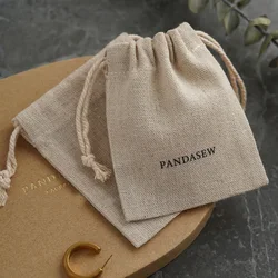 Natural Linen Gift Bags High quality Sew Jute Drawstring Sack Makeup Jewelry Packaging Pouch