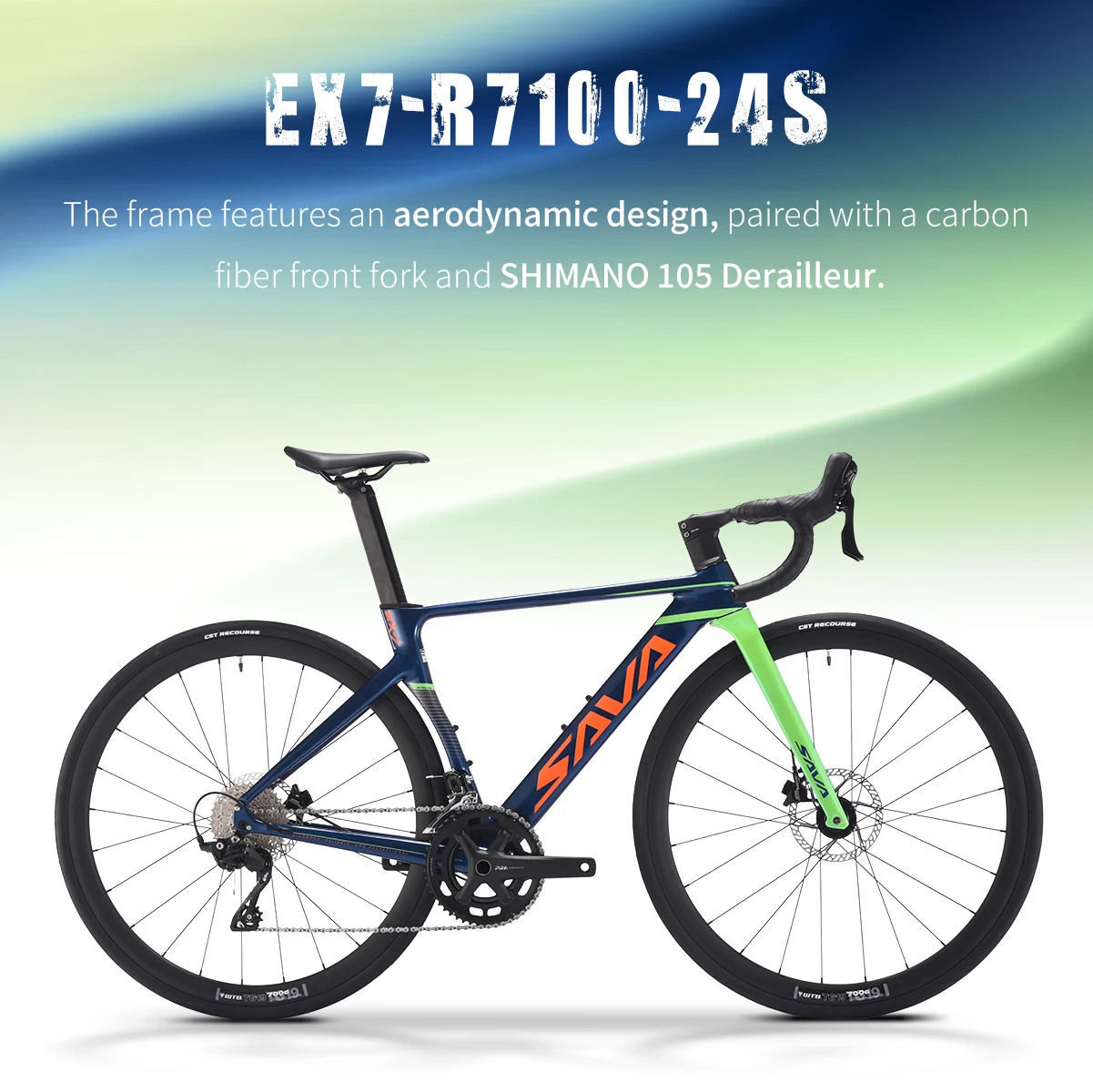 

SAVA 2026 New EX7-S Carbon Fiber ROAD Bike with Sensah HDR-ST R7120 24 Speed ​​Set 700C Adult Disc Braking