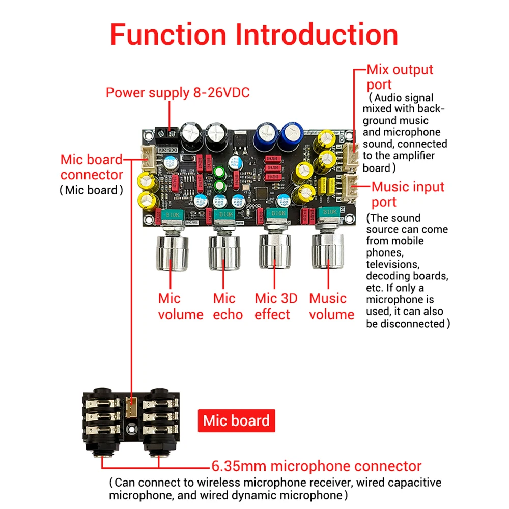Микрофон для караоке, DC 8-26 в