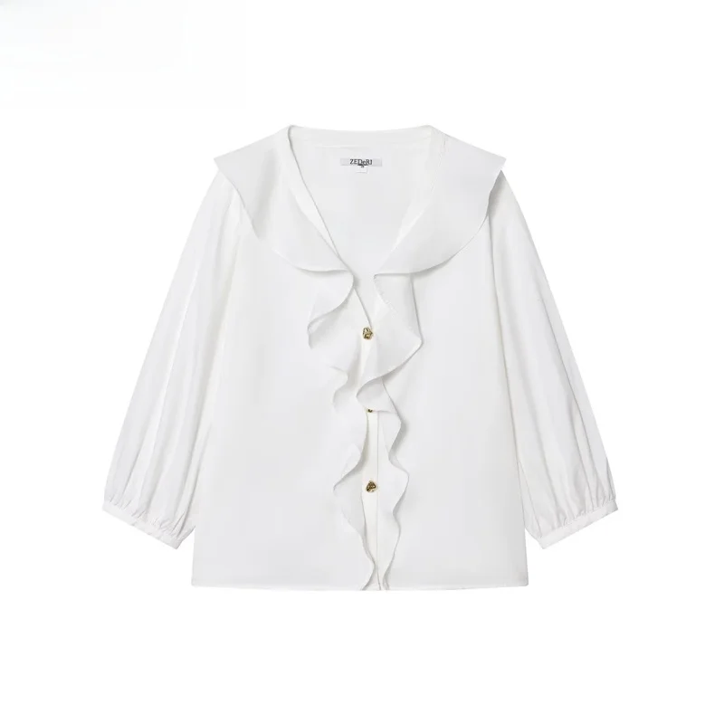 

ZBZR Новинка весны для женщин Faion V-ne Long Sve Многослойное украшение Silk irt Свободный крой Полиэфирное волокно Удобный для кожи Br...