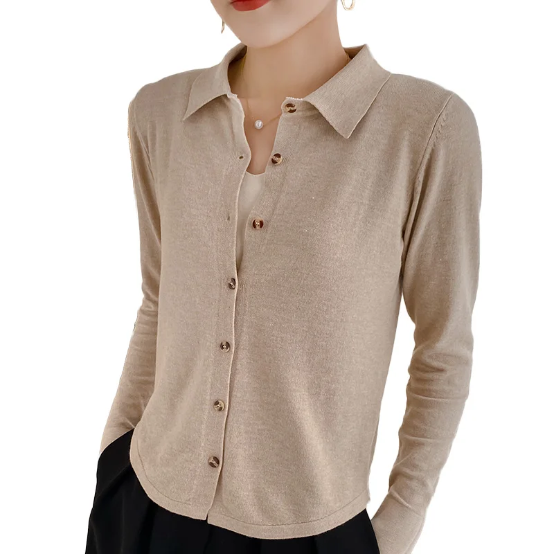 Lafarvie 9 Colors Ins Women T-shirt Cardigans O-neck Spring Autumn Y2k Knitted Cashmere Solid Single Breasted Sweaters 2023