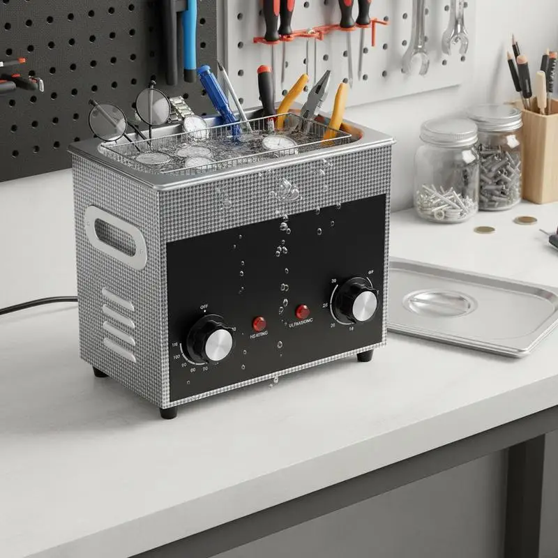 3L Ultraschallreiniger mit Heizfunktion, Timer und Korb, Professionelle digitale Schallkavitationsmaschine, 120W Reinigungsgerät für Uhren, Instrumente, Brillen, Münzen, Metallteile, Werkzeuge, Silber