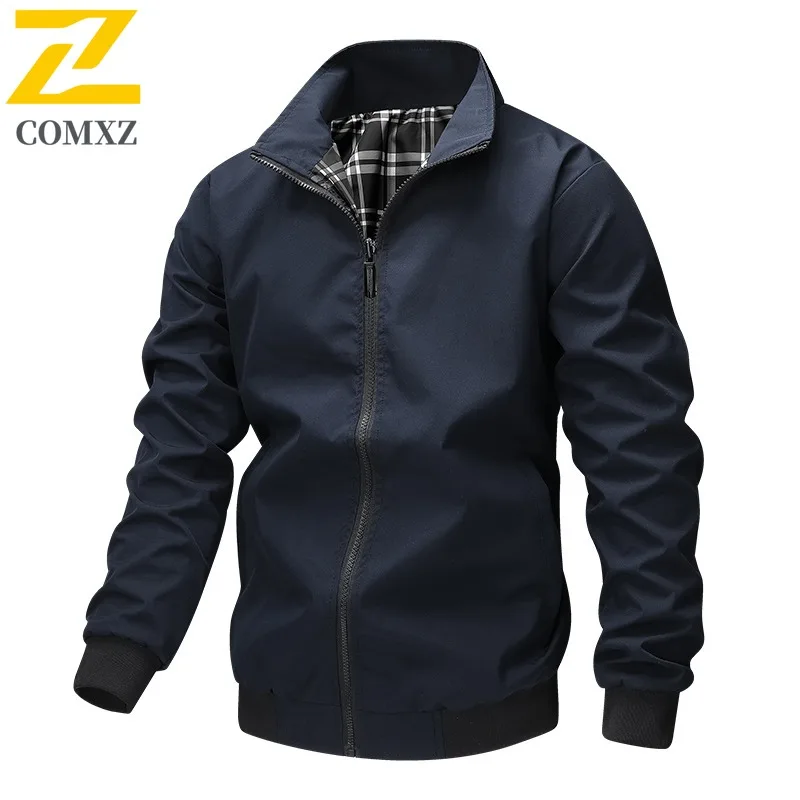 

COMXZ Men Jacket Solid Color Travel Business Office Standing Collar Breathable Light Luxury Jacket Autumn Coat with No Hood