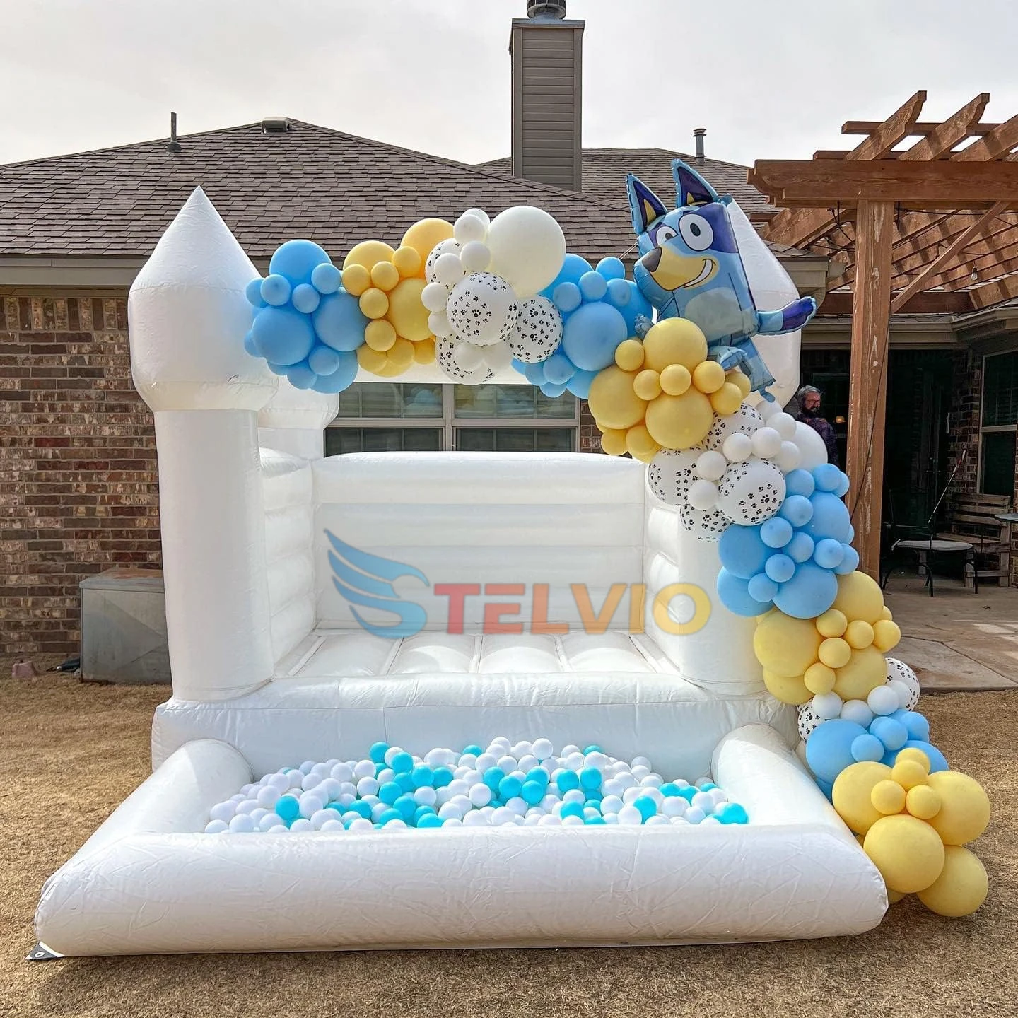 

Commercial Inflatable Jumping White Bounce House With Ball Pit Wedding Party 0.55mm PVC Inflatable Bouncy Castle With Blower