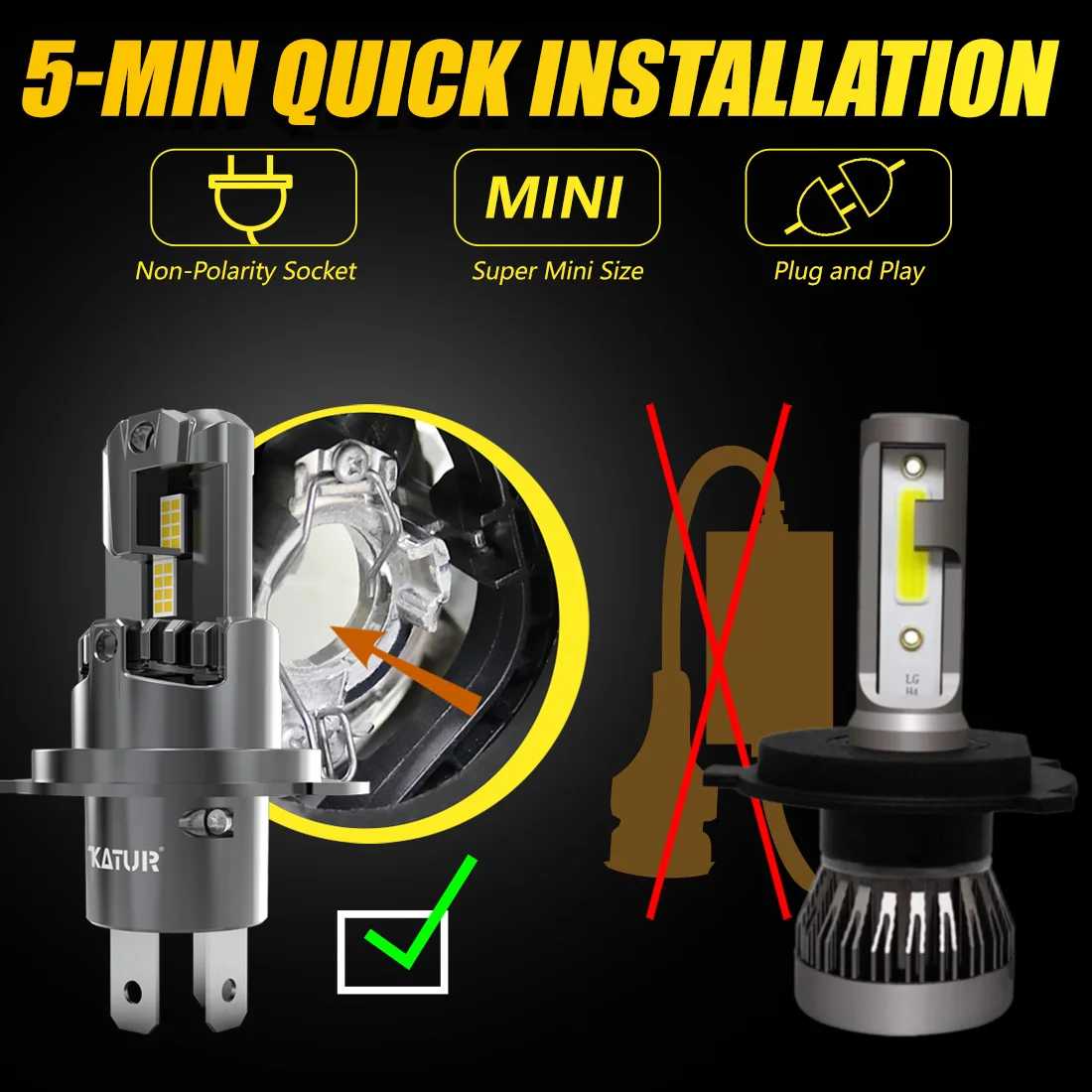 2szt. 20000LM H4 9003 HB2 LED Canbus Turbo Żarówka reflektora 100W świateł drogowych i mijania do Audi BMW Mercedes Benz Ford VW Honda — zdjęcie 7