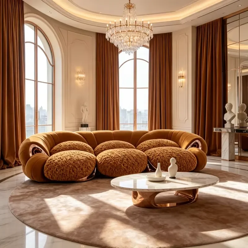 Light Luxury Curved Three Seater Fabric Sofa for Living Room Villa Mansion Large Flat Designer Art Style